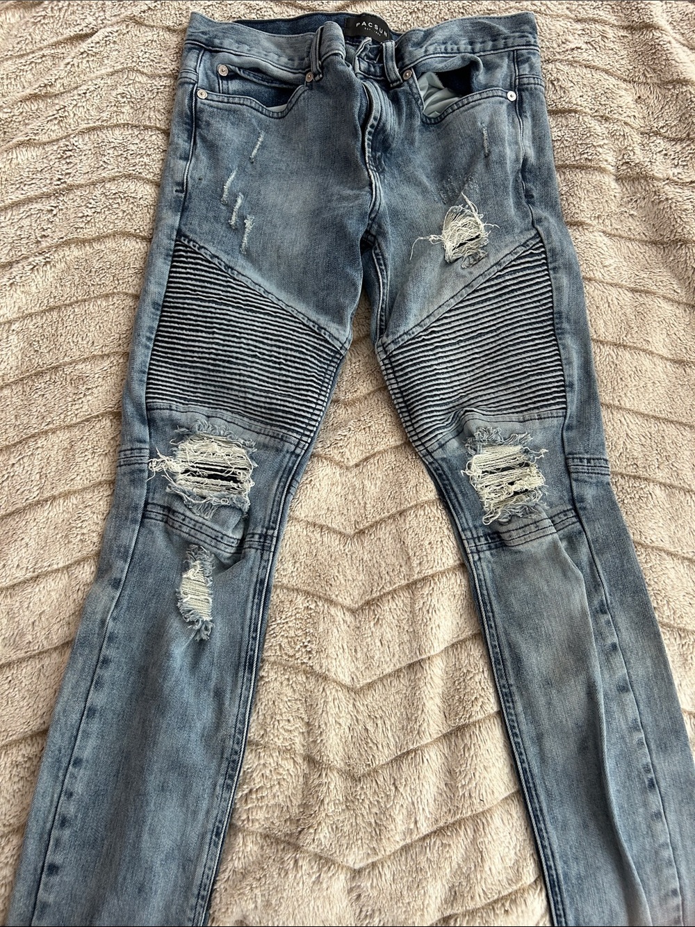PacSun Men's Light Blue Distressed Moto Skinny Jeans 28x30